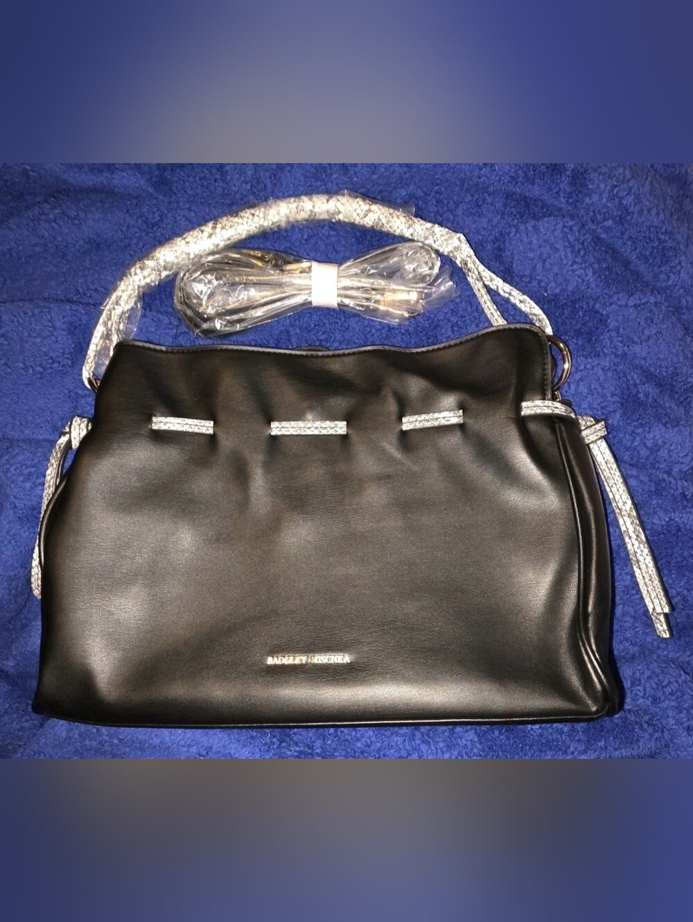 Badgley Mischka Black White Snake Print Bag with Silver Accents